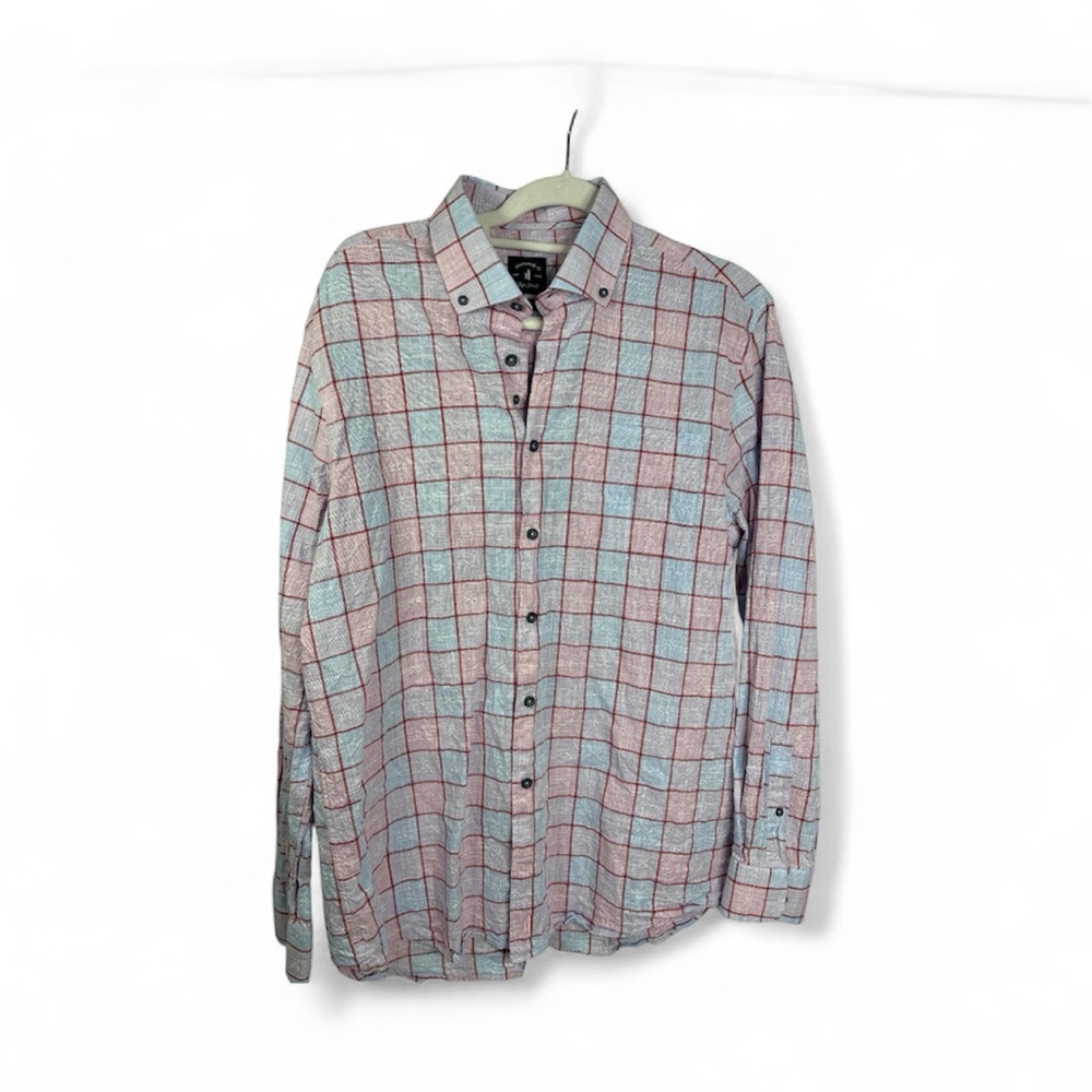 Johnnie-O Red and Blue Plaid Textured Button-Up Shirt